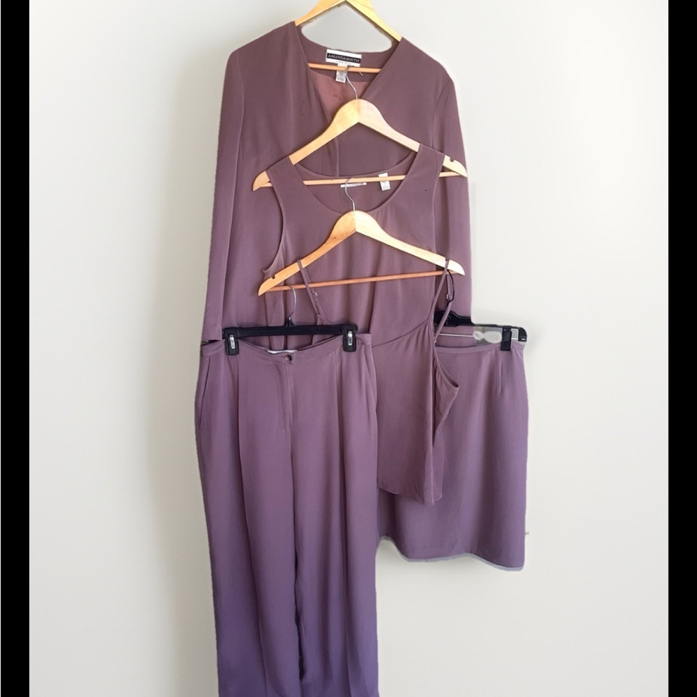 Amanda Smith 100% Silk 5 Piece Set Wide Leg Pants, Skirt, Cami, Tank, Blazer